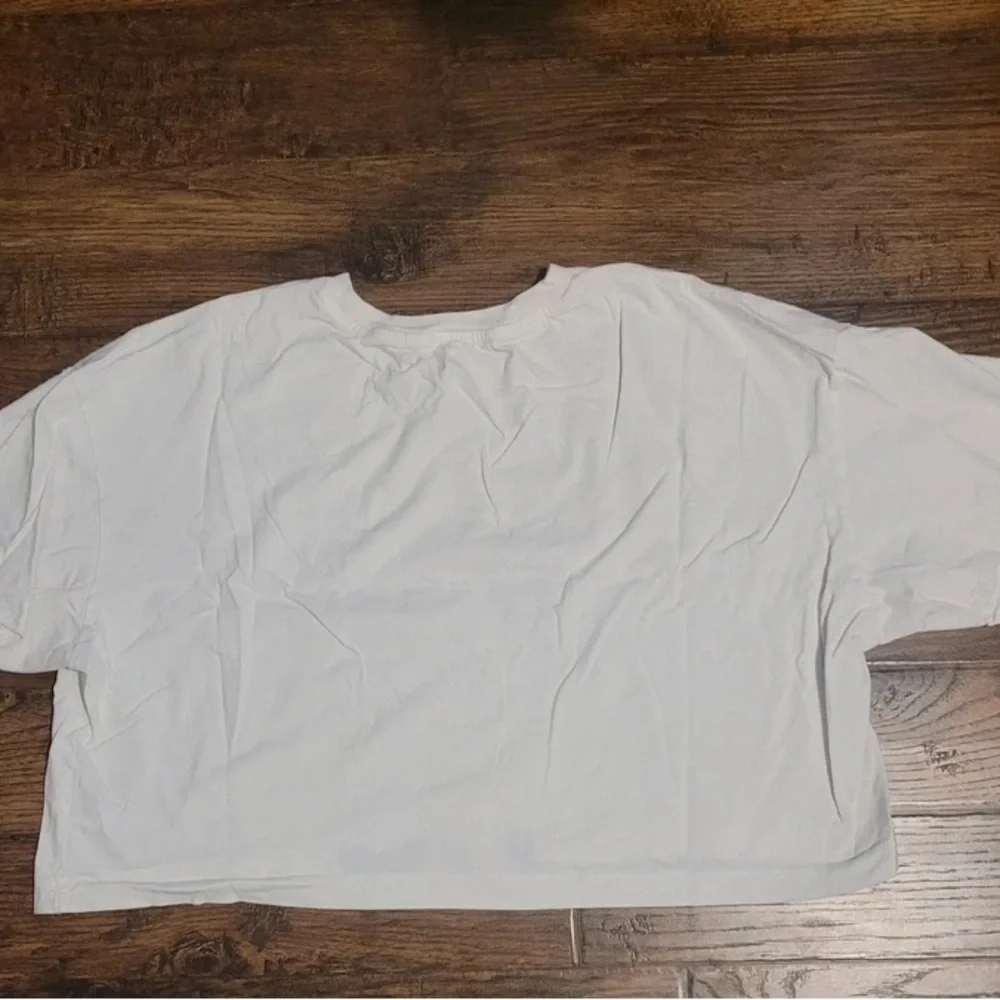Converse White Cropped Tee with Blue and Pink Logo